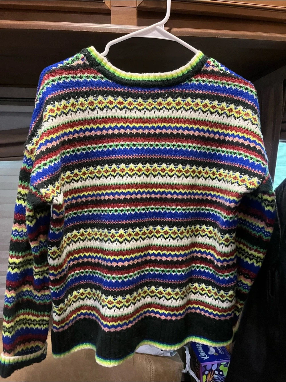 Cabi Moorland Pullover Sweater Fair Isle Multicolor Stripe Neon Fall 2022 M